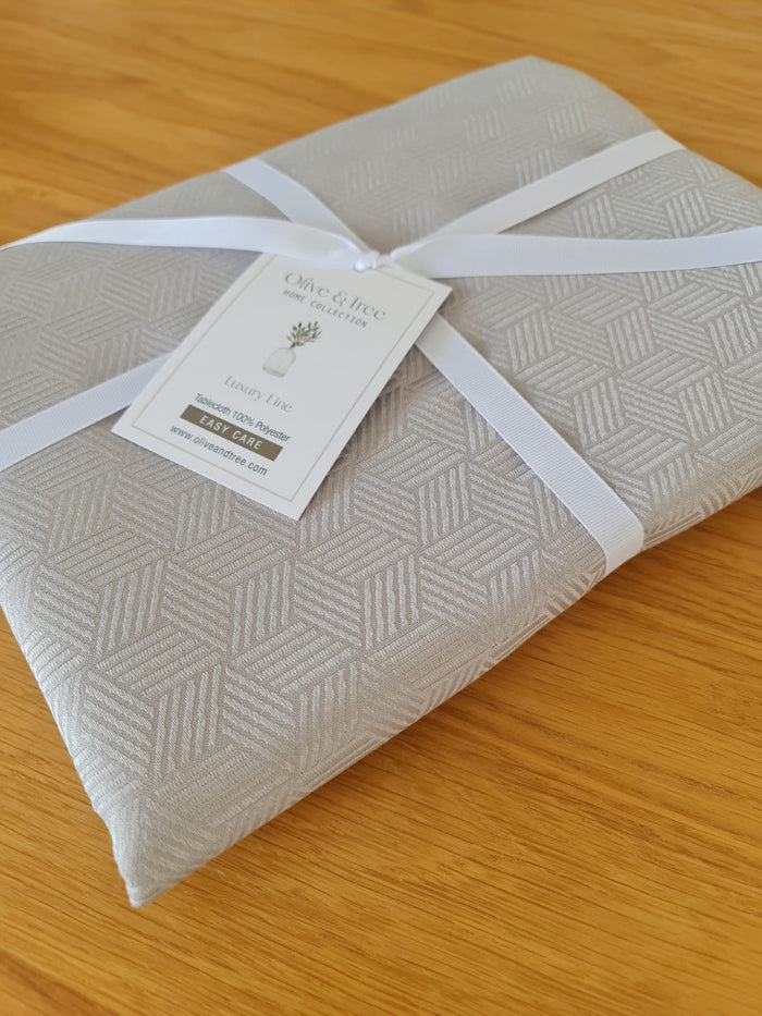 SILVER GRAY TABLECLOTH| SILVER GRAY "JACQUARD CUBE" TABLECLOTH