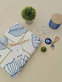 BLUE LEAVES TABLECLOTH| BLUE "LEAVES" TABLECLOTH| BLUE TABLECLOTH