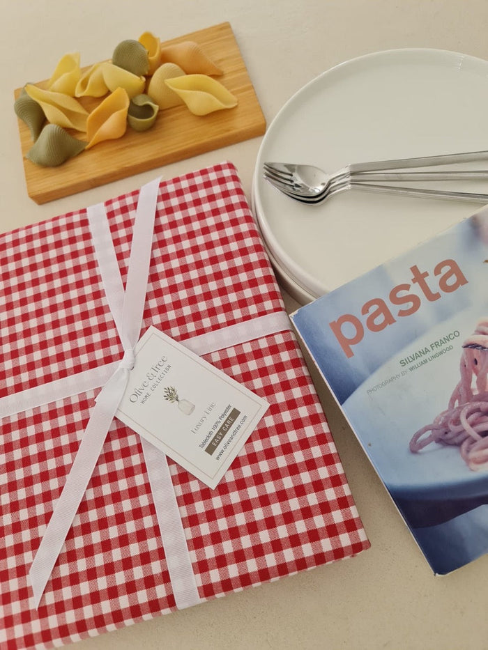 RED MILAN TABLECLOTH| RED "MILAN" SMALL SQUARE TABLECLOTH