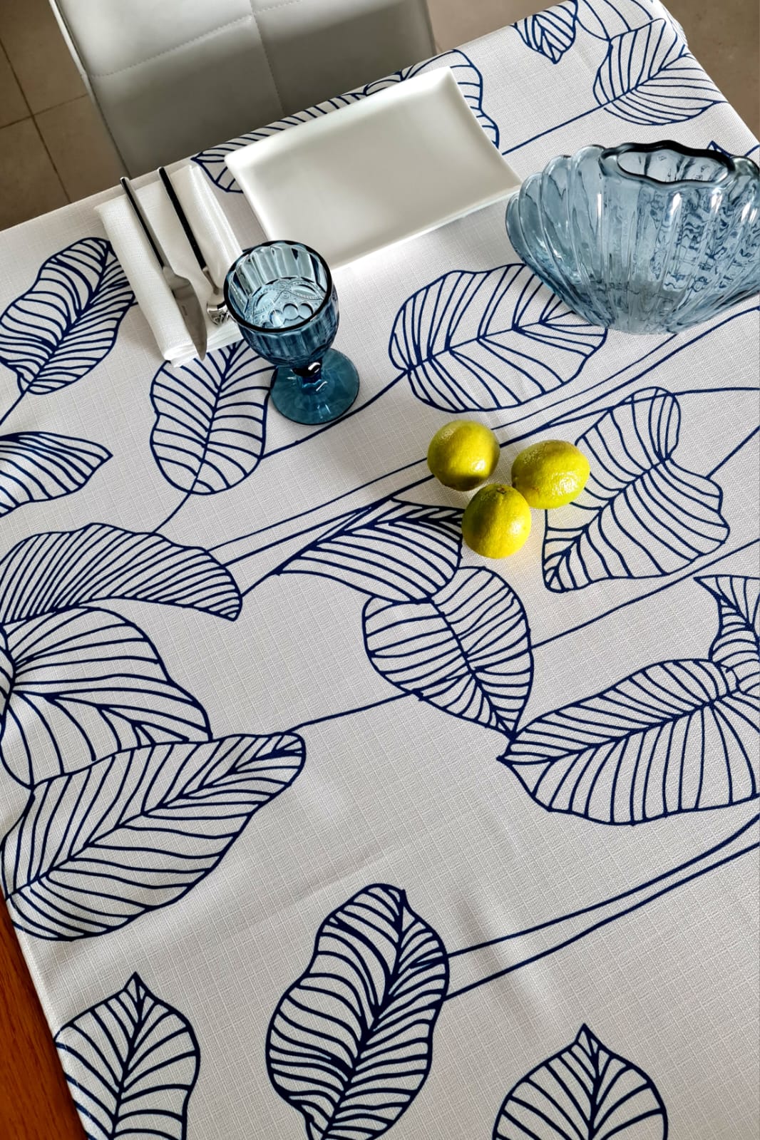 BLUE LEAVES TABLECLOTH| BLUE "LEAVES" TABLECLOTH| BLUE TABLECLOTH