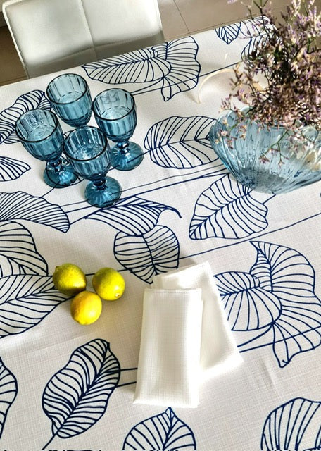 BLUE LEAVES TABLECLOTH| BLUE "LEAVES" TABLECLOTH| BLUE TABLECLOTH
