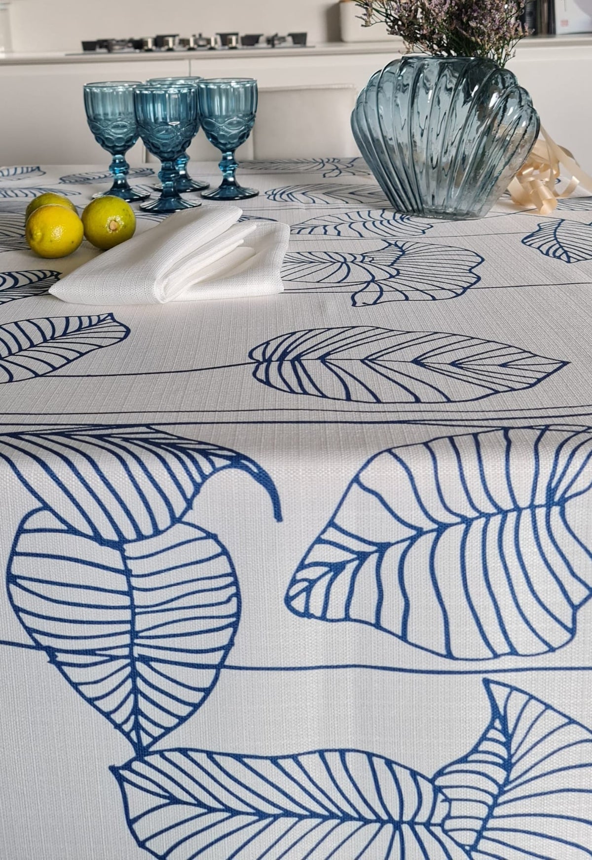 BLUE LEAVES TABLECLOTH| BLUE "LEAVES" TABLECLOTH| BLUE TABLECLOTH