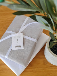 SILVER GRAY TABLECLOTH| SILVER GRAY "JACQUARD CUBE" TABLECLOTH