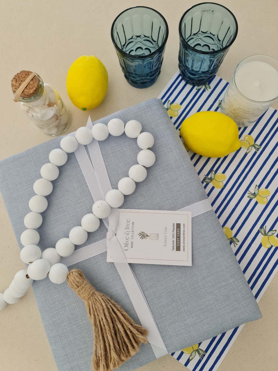 SKY BLUE TABLECLOTH| SKY BLUE "TUSCANY" TABLECLOTH| TUSCANY TABLECLOTH