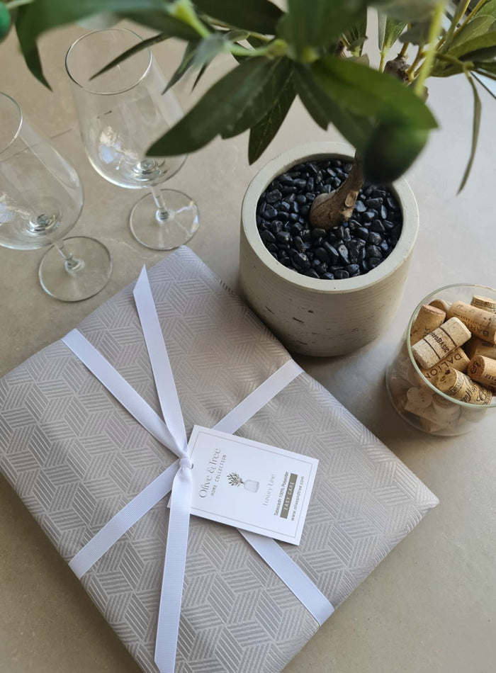 SILVER GRAY TABLECLOTH| SILVER GRAY "JACQUARD CUBE" TABLECLOTH